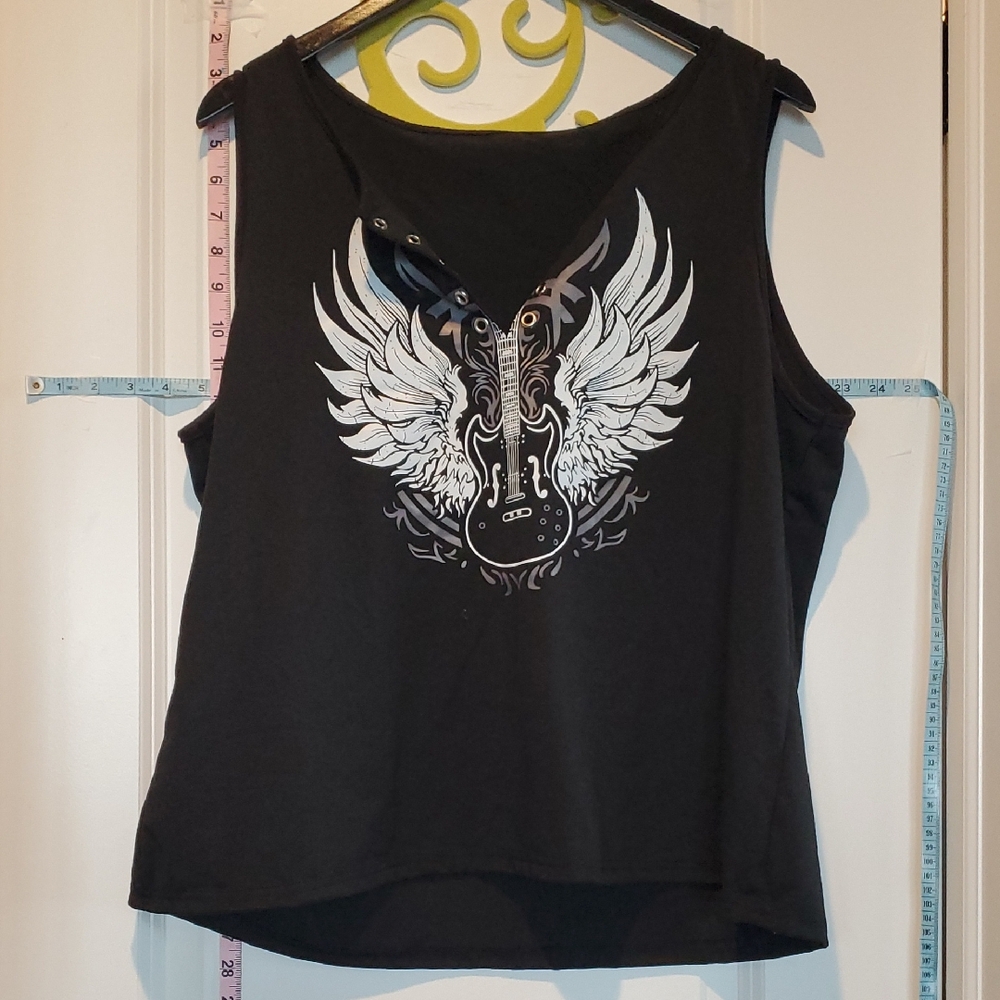 SHEIN Black Winged Guitar Muscle Tee OXL Never Worn